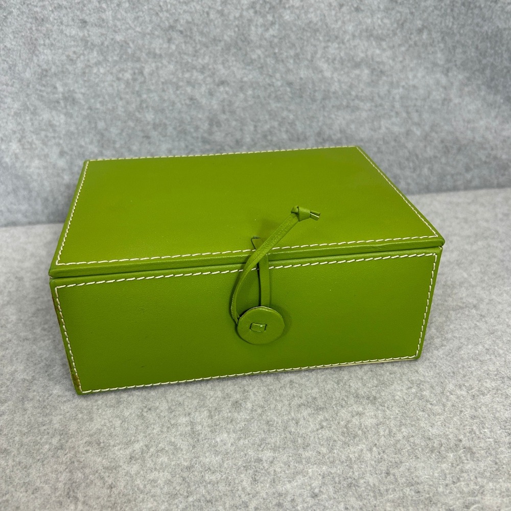 Tozai Home‎ Green Leather Storage Jewelry Box White Stitching Home Decor Large